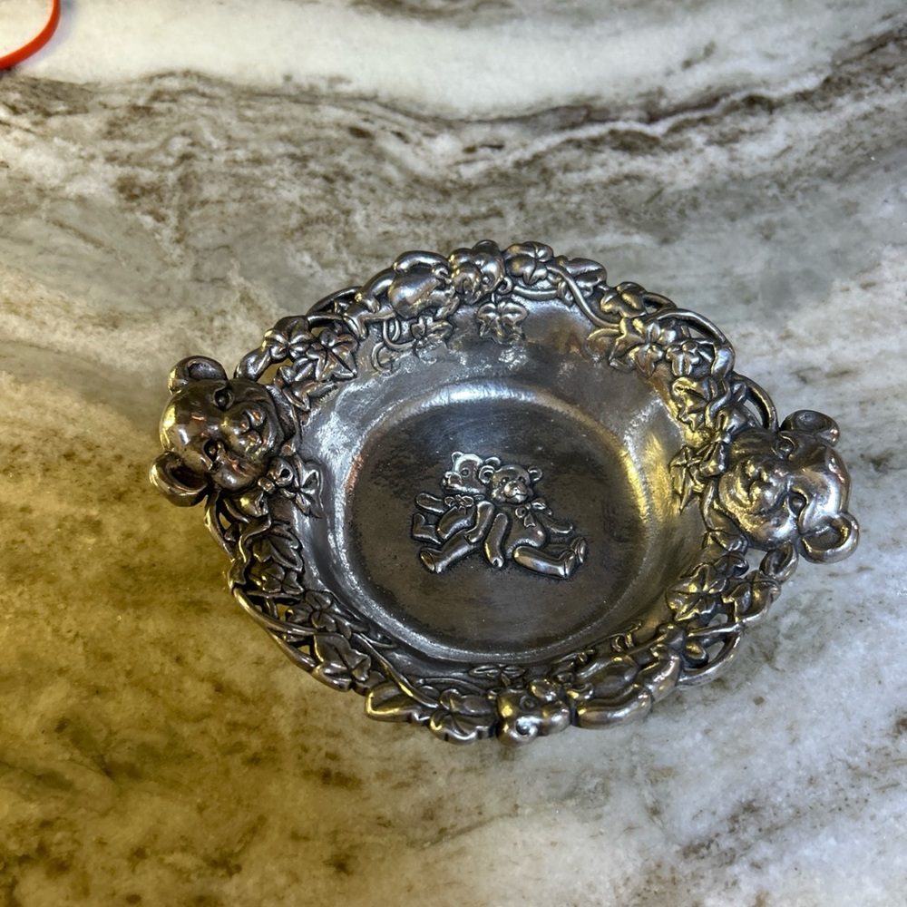 Vintage Arthur Court Teddy Bear Dish bowl Silver Baby Gift Toddler 1997